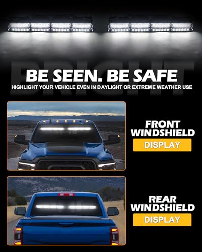 HLauto 604N Emergency Dash Strobe Lights: 2x16.8 inch White Security Light w/Take Down, 48 LED Safety Flashing Warning Hazard Interior Windshield Visor Light Bar for Trucks Vehicles - Image 3
