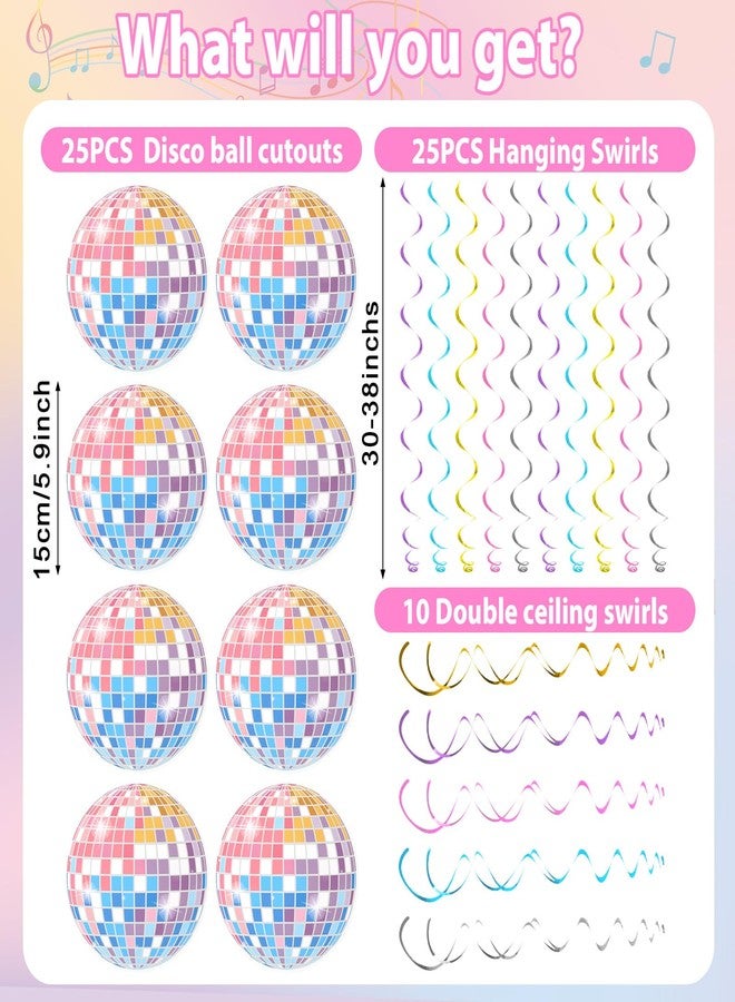 Oitnlaughter 60pcs Disco Party Decorations Singer Themed Hanging Swirls Iridescent Disco Ball Banner Streamers Music Themed Party Supplies Disco Ball Ceiling Decor Supplies for Music Lover Birthday Party Decor - Image 2