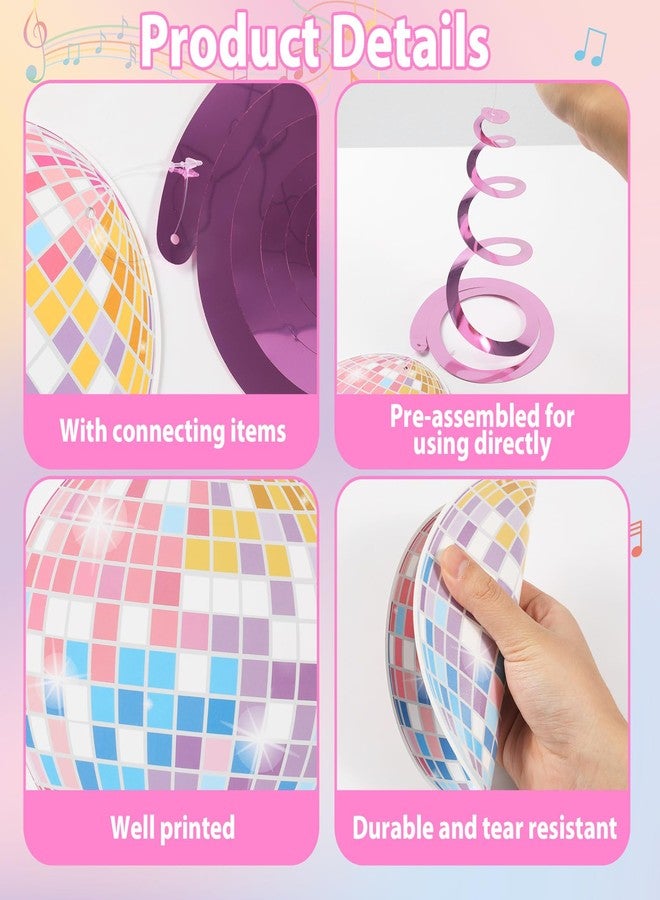 Oitnlaughter 60pcs Disco Party Decorations Singer Themed Hanging Swirls Iridescent Disco Ball Banner Streamers Music Themed Party Supplies Disco Ball Ceiling Decor Supplies for Music Lover Birthday Party Decor - Image 3