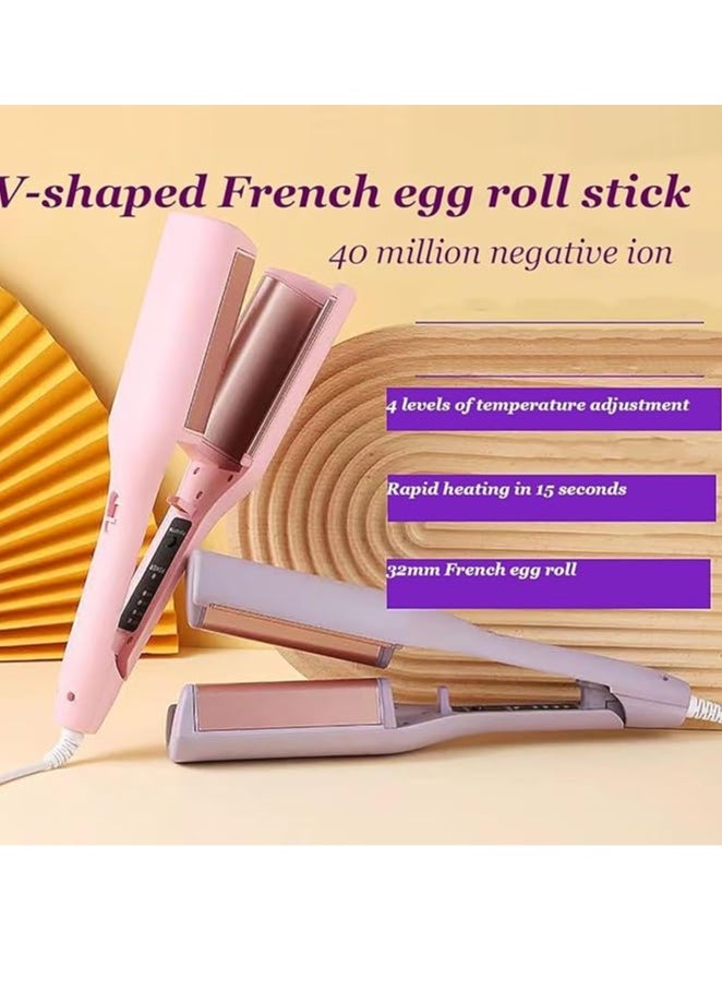 Generic French Wave Curling Iron, Romantic French Egg Roll Curling Iron,Water Ripple V-Shape Ceramic Big Waves Hair Crimper ，Adjustable Temperature Hair Curler  - Image 5