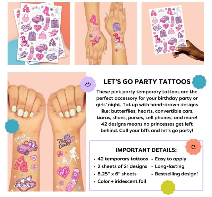 xo, Fetti Pink Temporary Tattoos for Girls - 42 styles | Pink Birthday Party Supplies, Party Favors, Cute Decorations, Easter Basket - Image 5