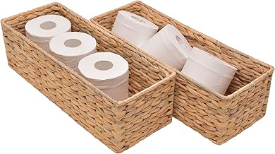 StorageWorks Water Hyacinth Toilet Paper Basket, Woven Storage Basket for Toilet Tank Top, Rattique Tank Topper in - Image 1