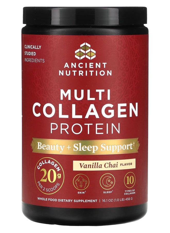 Ancient Nutrition - Multi Collagen Protein Beauty + Sleep Support Vanilla Chai 1 lb (456 g) - Image 1