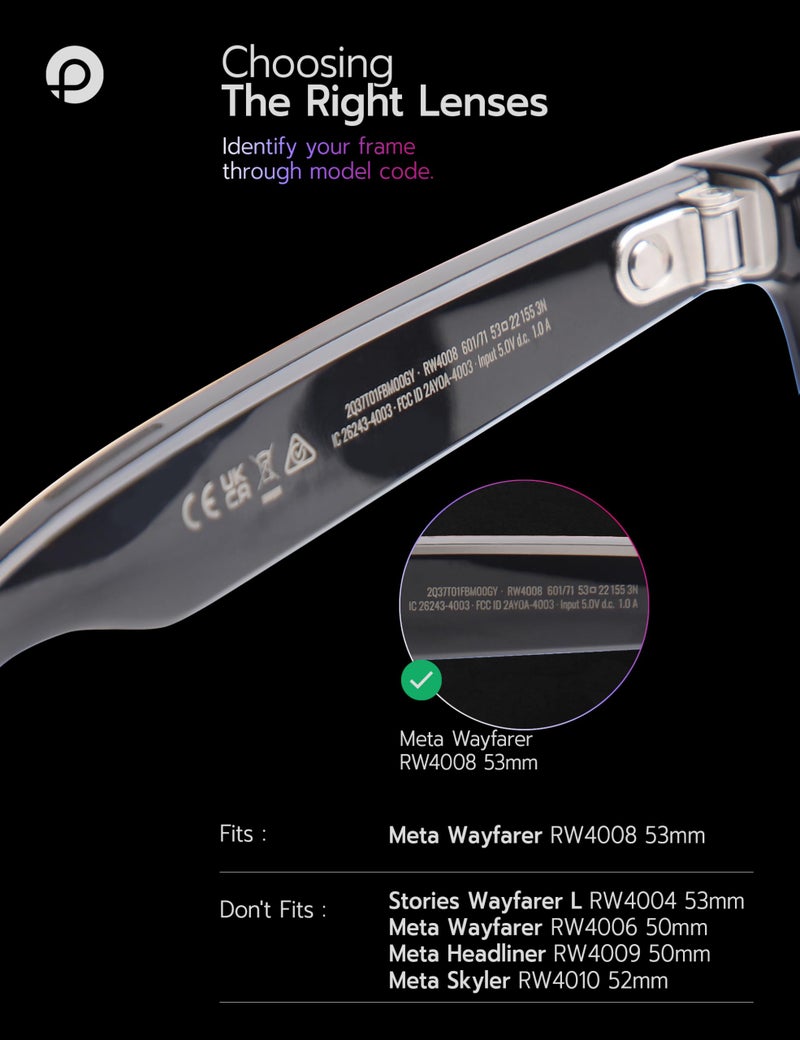 PapaViva Replacement Lenses for Ray-Ban Meta Wayfarer RW4008 & RW4012 53mm AI Glasses HD Clear Non-polarized - Image 3