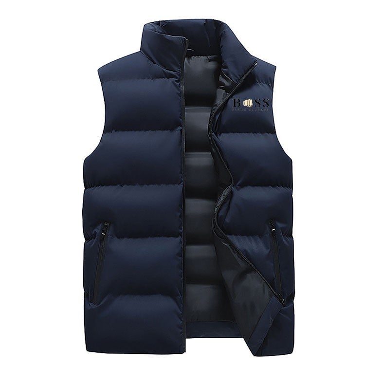 Men'S New Fleece-Lined Thick Warm Windproof Waistcoat Hong Kong Style Casual Stand Collar Cotton-Padded Vest For Men - Image 3