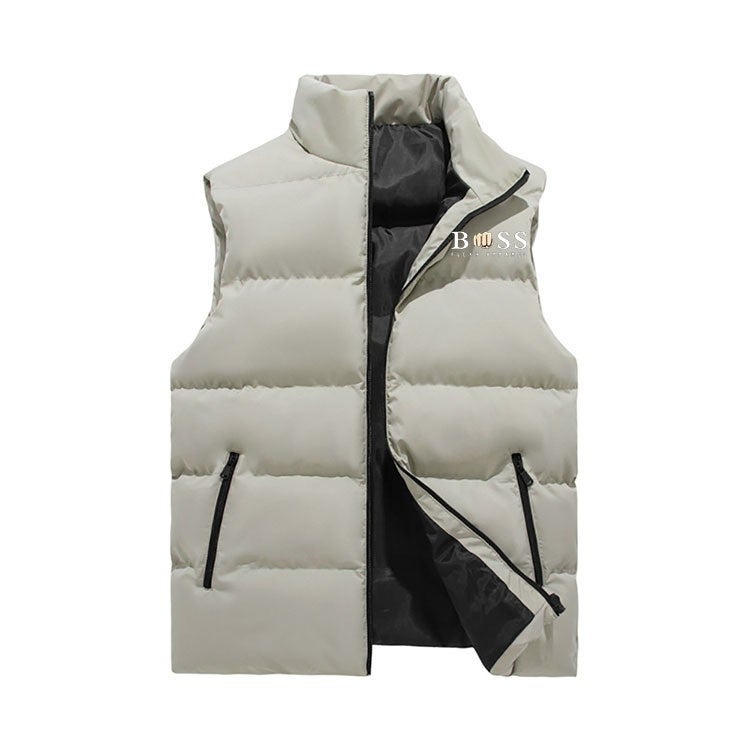 Men'S New Fleece-Lined Thick Warm Windproof Waistcoat Hong Kong Style Casual Stand Collar Cotton-Padded Vest For Men - Image 1