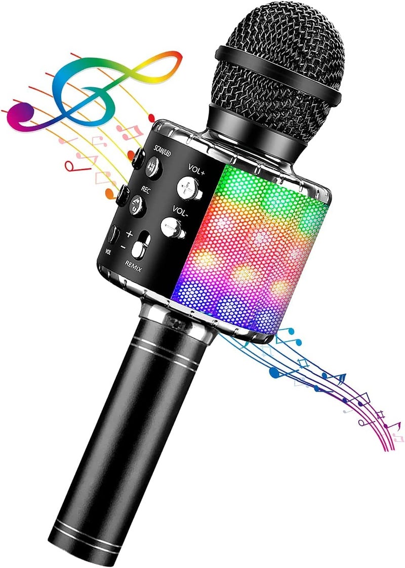 ShinePick Karaoke Microphone, 4 in 1 Wireless Microphone with LED Lights Handheld Portable Karaoke Machine, Home KTV Player, Compatible with Android & iOS Devices(Black) - Image 1