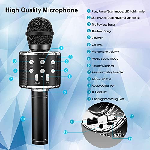 ShinePick Karaoke Microphone, 4 in 1 Wireless Microphone with LED Lights Handheld Portable Karaoke Machine, Home KTV Player, Compatible with Android & iOS Devices(Black) - Image 4