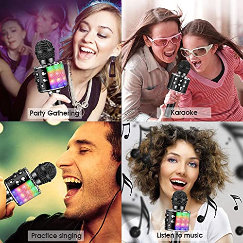 ShinePick Karaoke Microphone, 4 in 1 Wireless Microphone with LED Lights Handheld Portable Karaoke Machine, Home KTV Player, Compatible with Android & iOS Devices(Black) - Image 2