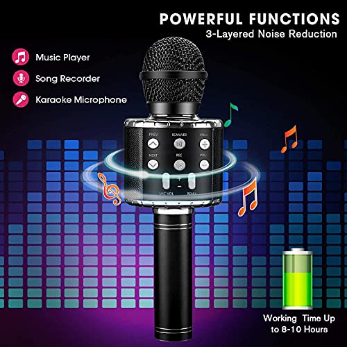ShinePick Karaoke Microphone, 4 in 1 Wireless Microphone with LED Lights Handheld Portable Karaoke Machine, Home KTV Player, Compatible with Android & iOS Devices(Black) - Image 3