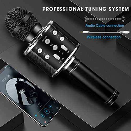 ShinePick Karaoke Microphone, 4 in 1 Wireless Microphone with LED Lights Handheld Portable Karaoke Machine, Home KTV Player, Compatible with Android & iOS Devices(Black) - Image 5