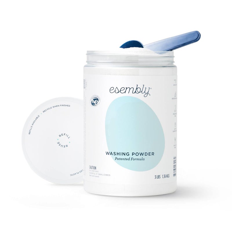 Esembly Laundry Washing Powder HE Mineral Based Detergent for All Household Laundry and Cloth Diapers Patented FragranceFree EWG Verified EarthFriendly 3lb Refillable Canister and Scoop