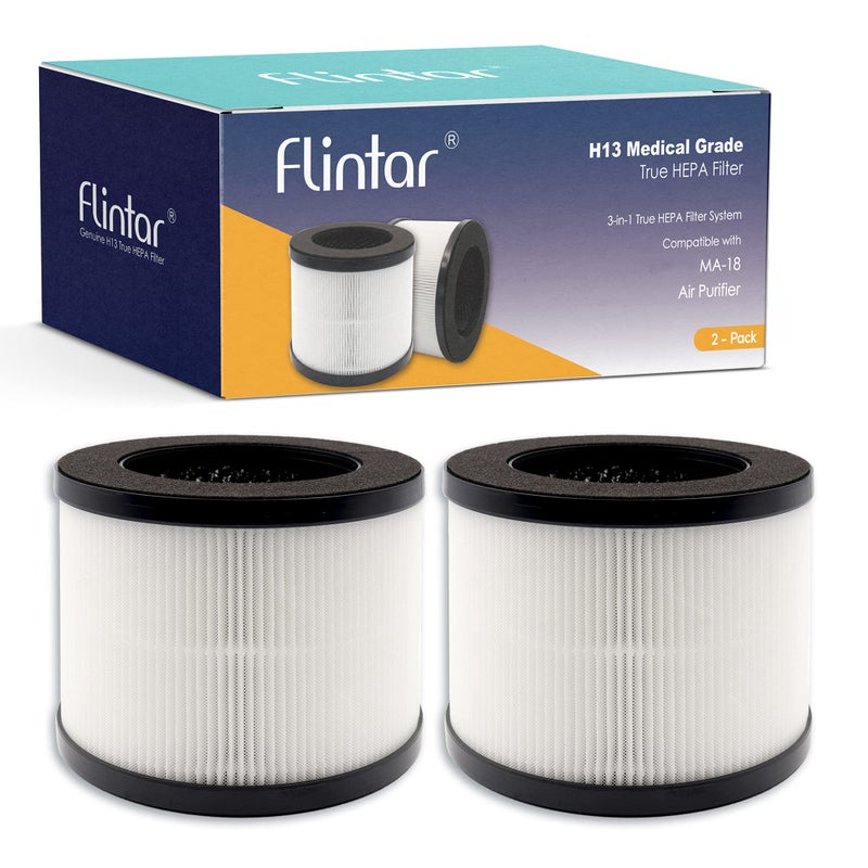 Flintar True HEPA Replacement Filter Compatible with MA18 Air Purifier 3stage PreFilter H13 True HEPA and Activated Carbon Filter Set 2  Pack