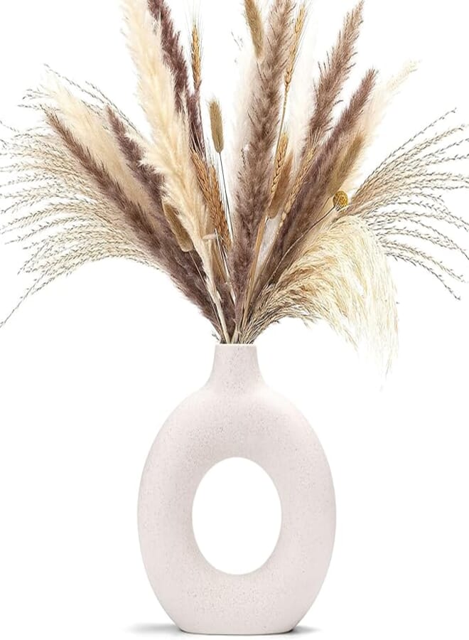 CEMABT Pampas Grass Vases, Handmade Vase, Dried Flowers, Ceramic, White, Craft Ornaments for Office House Decoration, Vase Set (M, Beige)