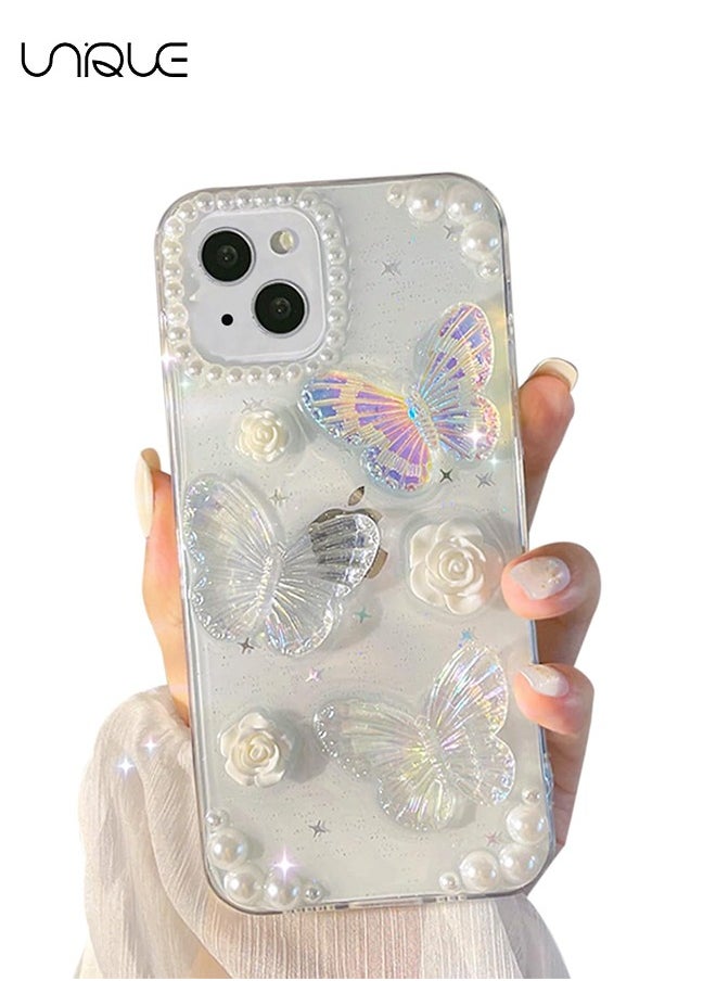 Unique Compatible with iPhone 15 Clear Case 3D Butterfly with Aesthetic Rose Floral  Shiny Girly Phone Case for Women Girls Soft TPU Cover,Clear  - Image 1