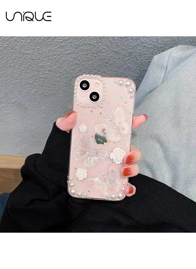 Unique Compatible with iPhone 15 Clear Case 3D Butterfly with Aesthetic Rose Floral  Shiny Girly Phone Case for Women Girls Soft TPU Cover,Clear  - Image 5