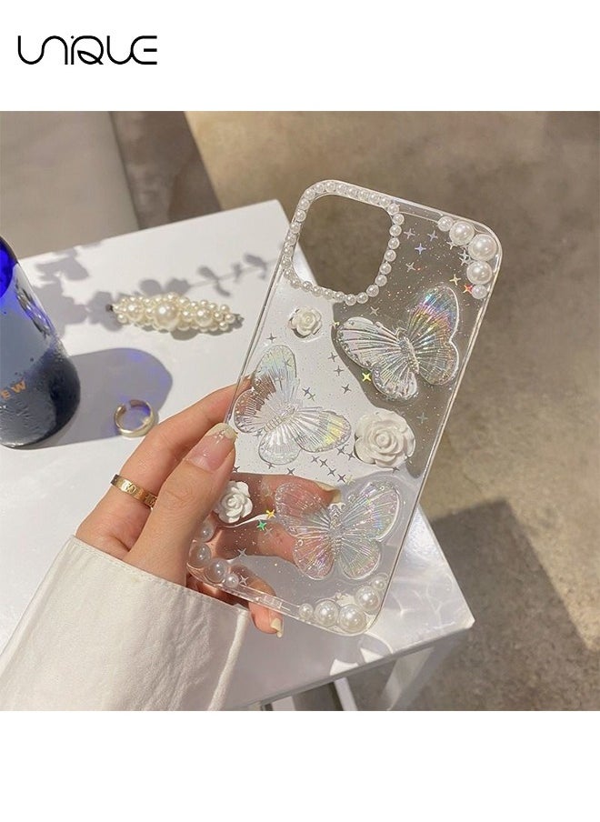 Unique Compatible with iPhone 15 Clear Case 3D Butterfly with Aesthetic Rose Floral  Shiny Girly Phone Case for Women Girls Soft TPU Cover,Clear  - Image 2