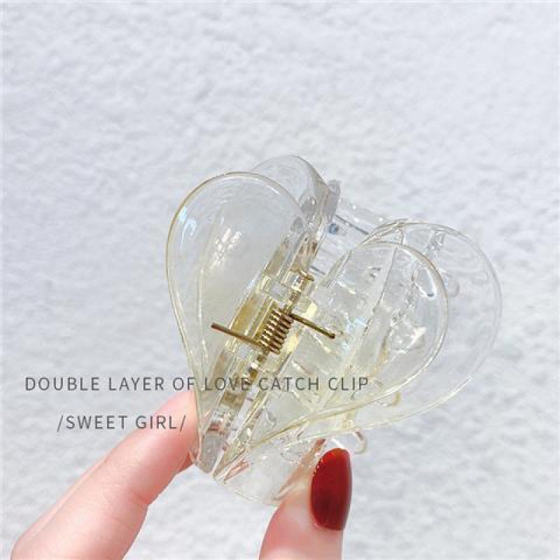 Generic Ouyang Nana with Love clip double heart hair clip back head hair clip hair clip headdress shark clip Pale yellow 