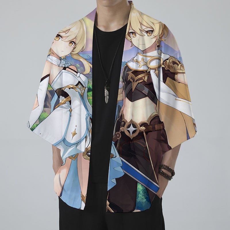 New Animation Peripheral Series 3D Digital Color Printing Retro Feather Woven Loose Seven Sleeve Cape - Image 5
