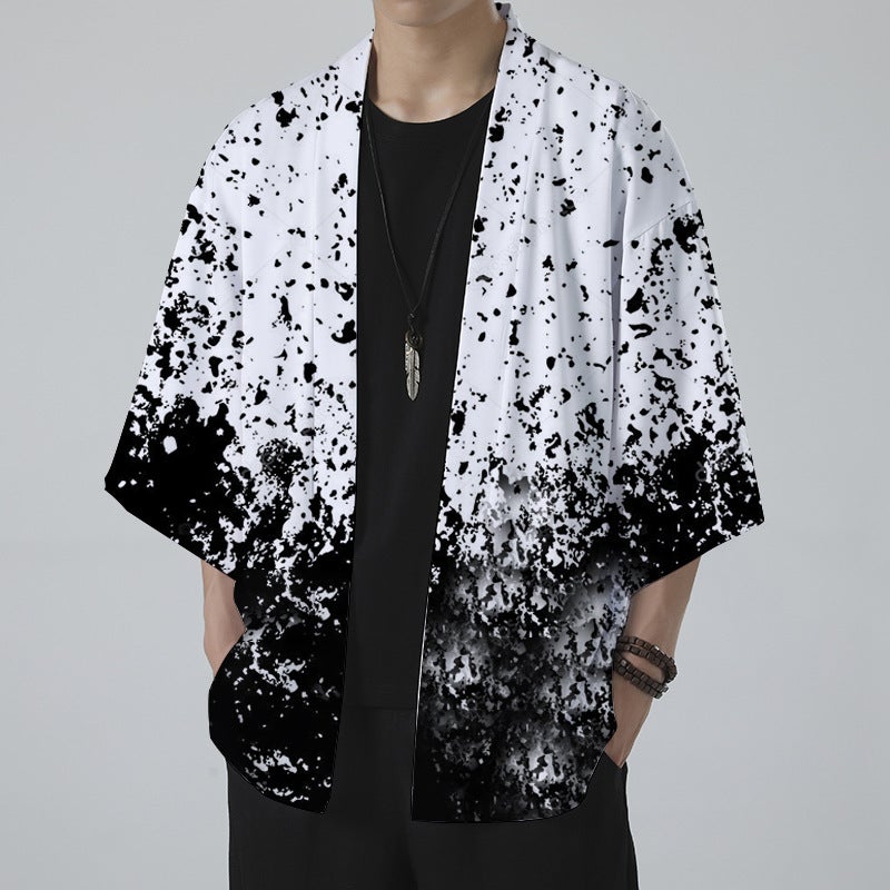 New Animation Peripheral Series 3D Digital Color Printing Retro Feather Woven Loose Seven Sleeve Cape - Image 1