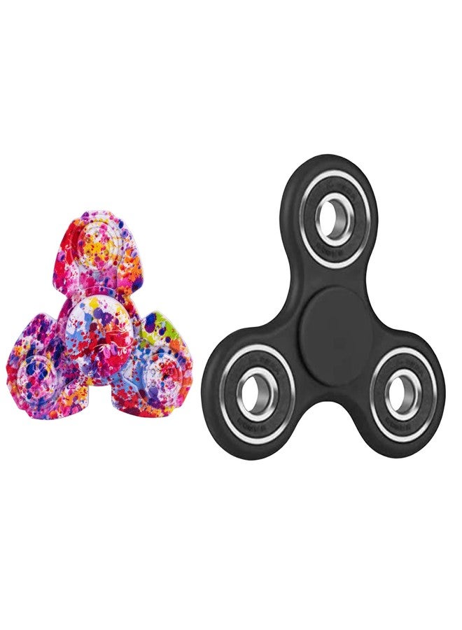 Premsons® Hand Spinner Desk Toy - High Speed Smooth Finger Spin Sensory Fidget Stress Relief Game Play for Kids & Adults - Birthday Party Gift - Combo - Black+ Rainbow Splash Triangular Head - Image 1