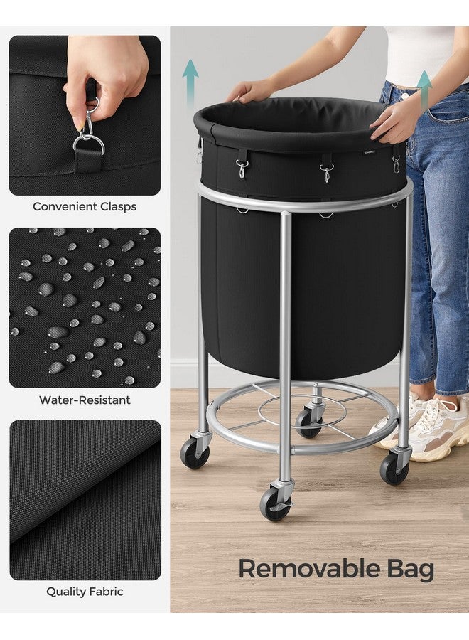 SONGMICS SONGMICS Laundry Basket with Wheels, Rolling Laundry Hamper, 29 Gal., Round Laundry Cart with Steel Frame and Removable Bag, 4 Casters and 2 Brakes, Black and Silver URLS002B01 - Image 4