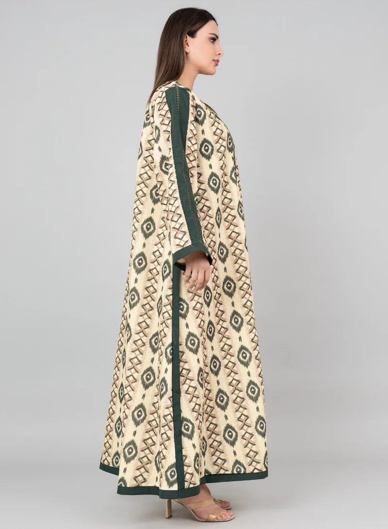 IKKXA Abstract Pattern Embroidered Jalabiya IK3001 Green