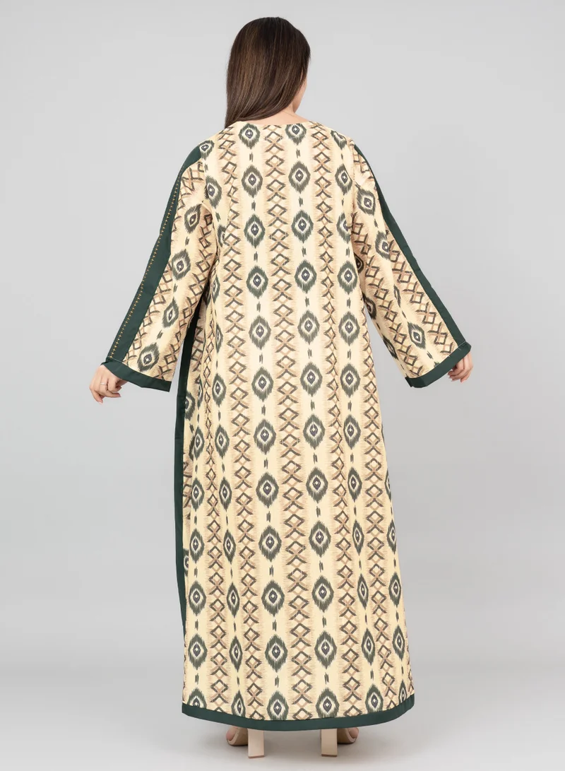 IKKXA Abstract Pattern Embroidered Jalabiya IK3001 Green