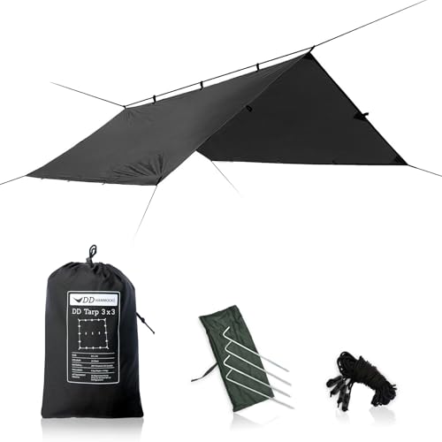 DD Hammocks - DD Tarp 3x3 - Jet Black (10ft x 10ft) - 100% Waterproof - Lightweight & Multifunctional Stealth Rainfly Tarp Tent Shelter for Bushcraft & Camping - Image 1