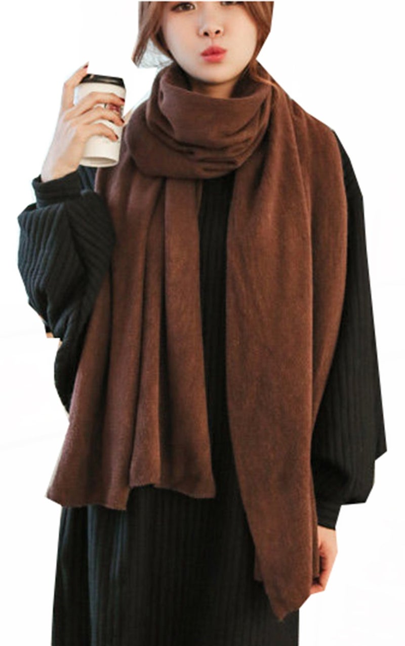 Wander Agio Womens Warm Long Shawl Winter Upset Large Scarf Pure Color Coffee - Image 1