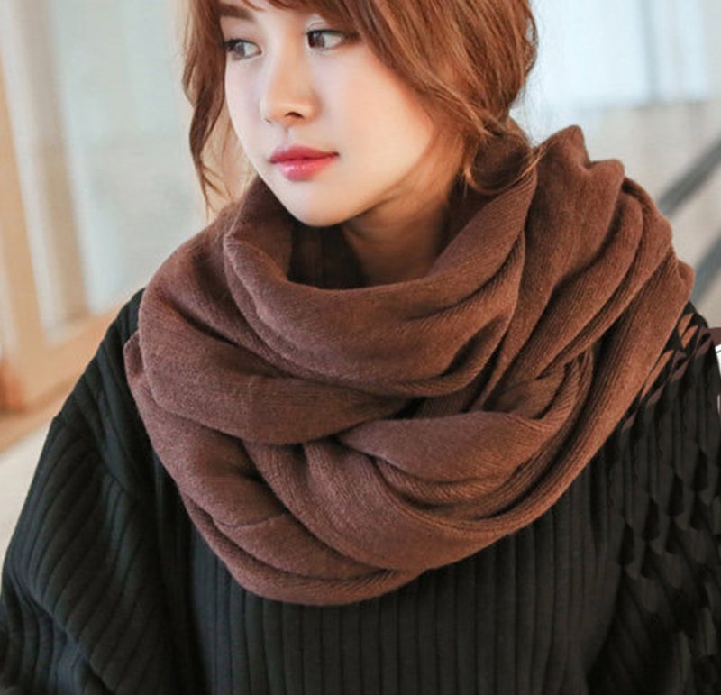 Wander Agio Womens Warm Long Shawl Winter Upset Large Scarf Pure Color Coffee - Image 3