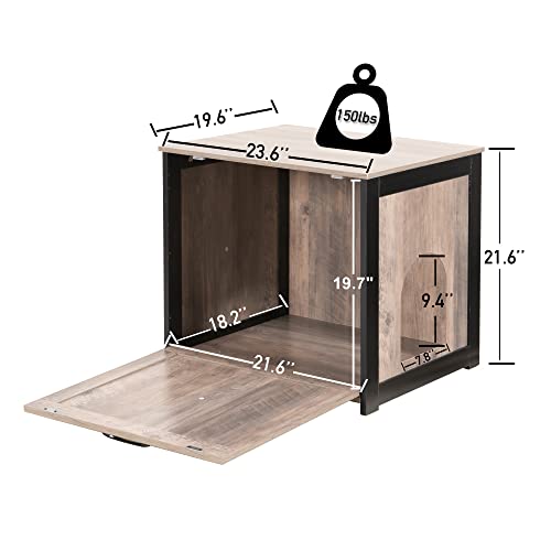 Dwanton Cat Litter Box Furniture Hidden, Cat Litter Box Enclosure, Reversible Entrance Can Be on Left or Right Side, Indoor Cabinet, Wooden Washroom, End Table, Nightstand, Greige, 23.6" L - Image 4