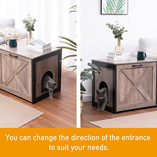 Dwanton Cat Litter Box Furniture Hidden, Cat Litter Box Enclosure, Reversible Entrance Can Be on Left or Right Side, Indoor Cabinet, Wooden Washroom, End Table, Nightstand, Greige, 23.6" L - Image 3