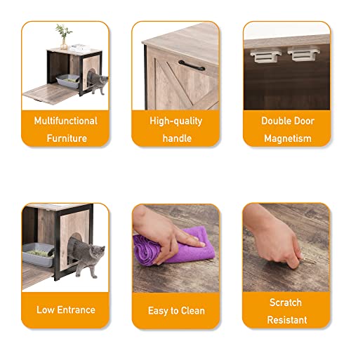 Dwanton Cat Litter Box Furniture Hidden, Cat Litter Box Enclosure, Reversible Entrance Can Be on Left or Right Side, Indoor Cabinet, Wooden Washroom, End Table, Nightstand, Greige, 23.6" L - Image 5