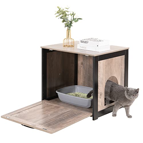 Dwanton Cat Litter Box Furniture Hidden, Cat Litter Box Enclosure, Reversible Entrance Can Be on Left or Right Side, Indoor Cabinet, Wooden Washroom, End Table, Nightstand, Greige, 23.6" L - Image 2