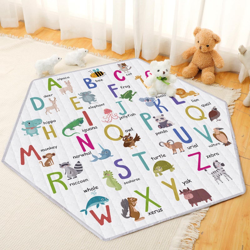 Funtery Woodland Animals Hexagon Playpen Mat Baby Play Mat Foldable Soft Nursery Rug Portable Baby Playmat Washable Comfortable Hexagon Playpen Mattress for Floor Activity Room Indoor Outdoor Fresh