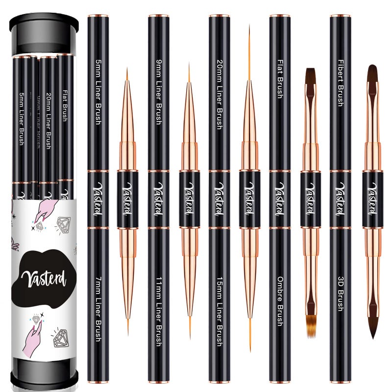 Yasterd Nail Art Brush Set Professional 5pcs DoubleEnded Nail Art Brushes for Long Lines Thin Liner brush for Nails Detail Nail Design Brush Ombre Brush 3D Brush Kits for Gel Polish Acrylic Nail Drawing