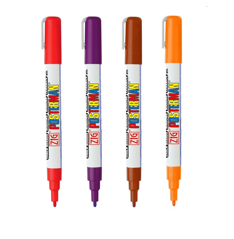 Zig Posterman Paint Markers TIP SIZE:1 mm [Violet,Brown,Red,Orange Special combo set] Never Fade Quick Dry and Permanent Works on Rocks Painting Wood Fabric Canvas and much more. AP-Certified JAPAN - Image 1