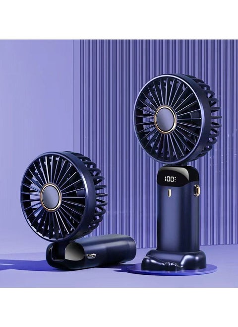 مروحة صغيرة محمولة، 5 مراوح شخصية محمولة بسرعات مع شاشة LED 90 درجة قاعدة مروحة تبريد قابلة للإزالة، مروحة USB هادئة بقدرة 5000 مللي أمبير في الساعة، تعمل لمدة 16-24 ساعة (أزرق داكن)