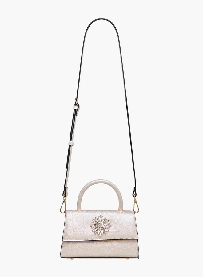 Celeste Embellished Satchel Bag with Magnetic Button Closure