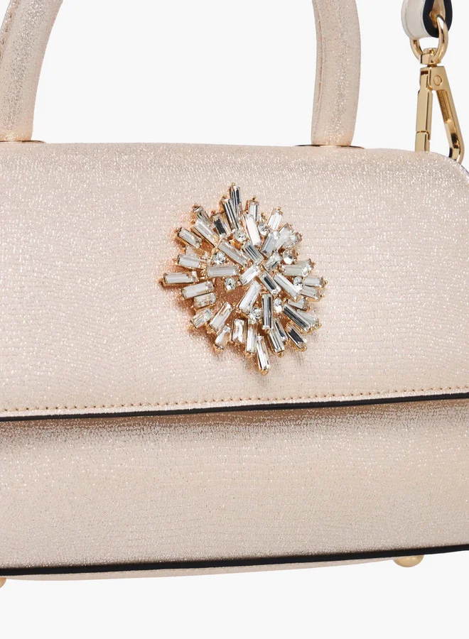 Celeste Embellished Satchel Bag with Magnetic Button Closure