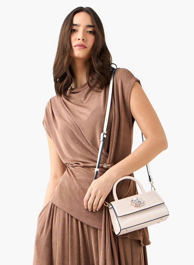 سيليست Embellished Satchel Bag with Magnetic Button Closure