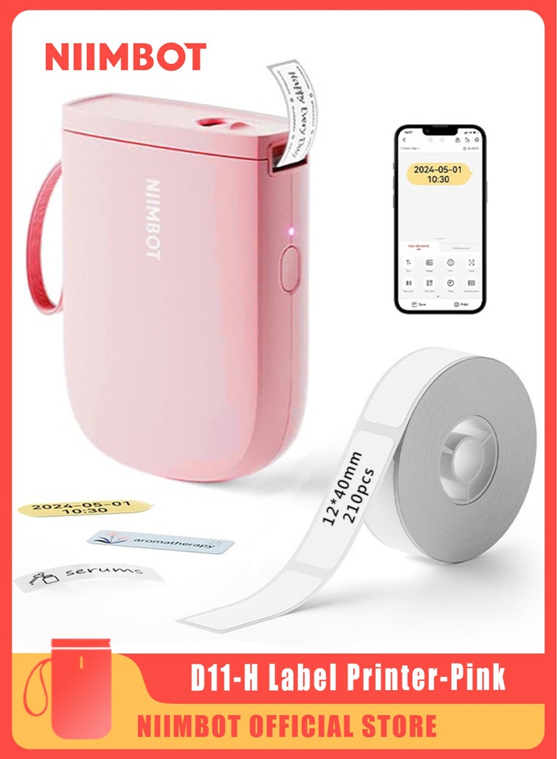 Pink D11-H Label Printer, Upgraded Resolution, Bluetooth, Portable Thermal Printer, 15mm Width, Sticker Maker for Clothing Organizing Home Office School Food, 300dpi Tape, New Version Land Maker Mac - Image 1
