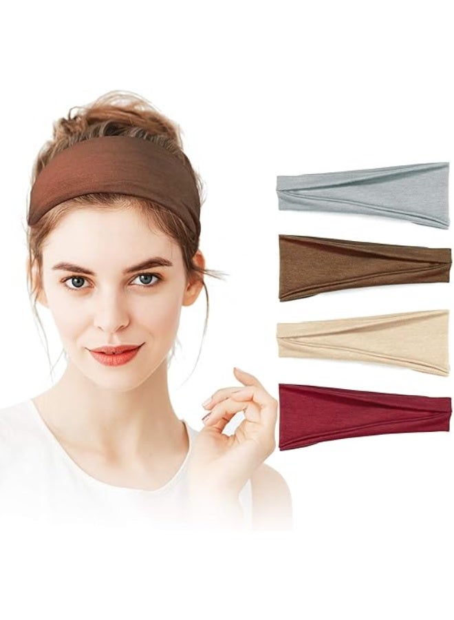 Wide Plain Stretch Unisex Soft Yoga Headband (Brown) - Image 3