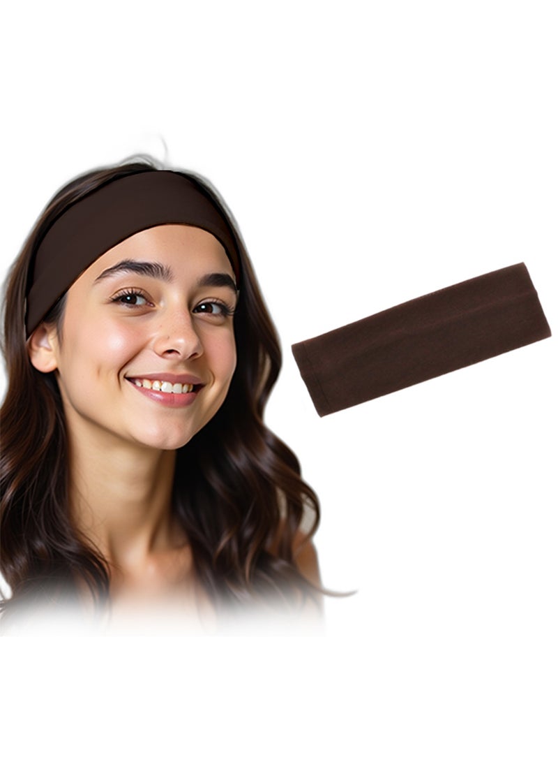 Wide Plain Stretch Unisex Soft Yoga Headband (Brown) - Image 1