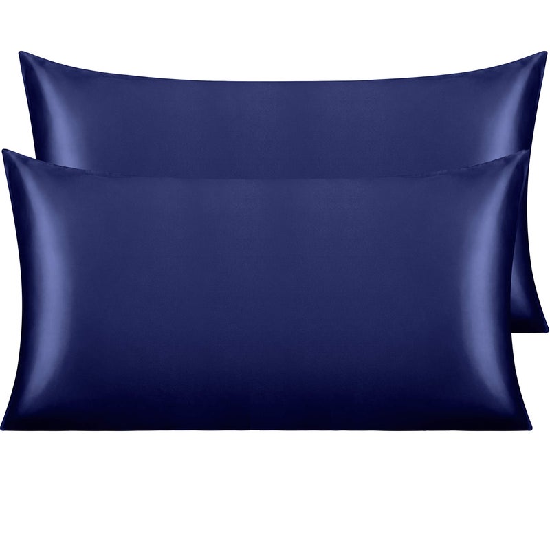 NTBAY 2 Pack Satin King Pillowcases for Hair and Skin  Luxurious and Silky Pillow Cases with Envelope Closure  20x40 Inches  Navy Blue - Image 1