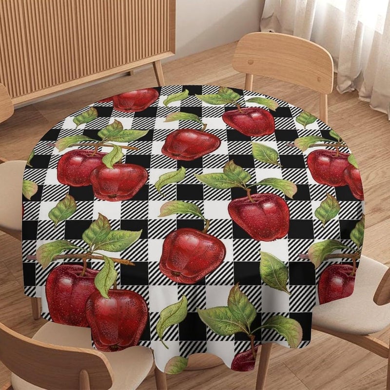 JanJCurt Fresh Apple Tablecloth Rustic Retro Black Buffalo Check PlaidRed Apple Print Table Cloth Cover for Kitchen Dining Table Indoor Outdoor Party Camping Decor 36x36in - Image 1