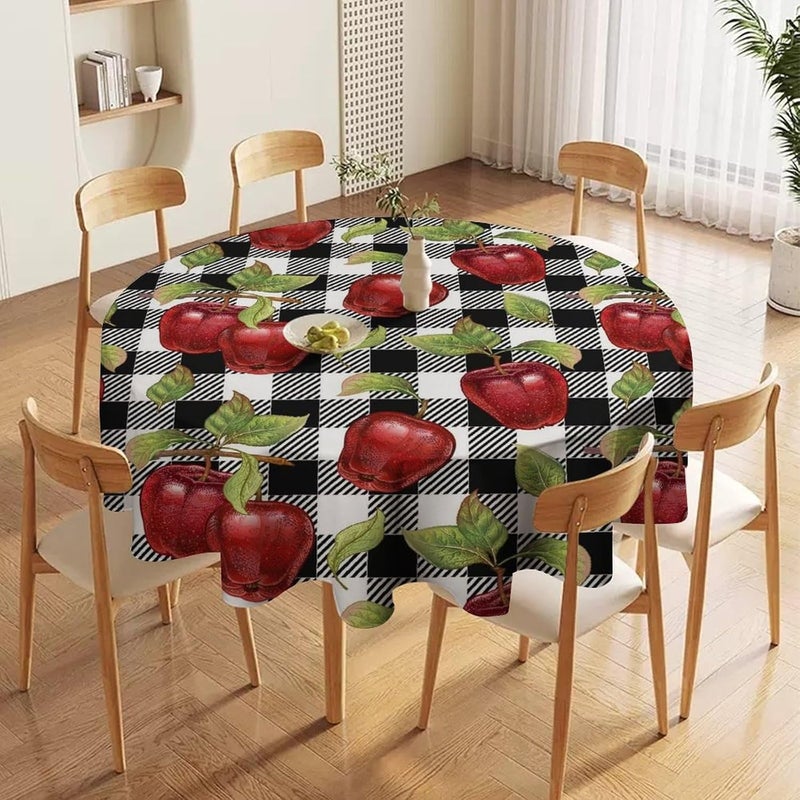JanJCurt Fresh Apple Tablecloth Rustic Retro Black Buffalo Check PlaidRed Apple Print Table Cloth Cover for Kitchen Dining Table Indoor Outdoor Party Camping Decor 36x36in - Image 4
