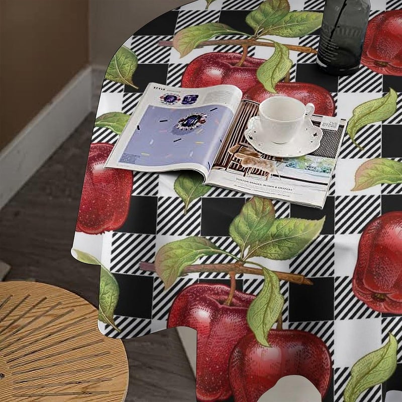 JanJCurt Fresh Apple Tablecloth Rustic Retro Black Buffalo Check PlaidRed Apple Print Table Cloth Cover for Kitchen Dining Table Indoor Outdoor Party Camping Decor 36x36in - Image 5