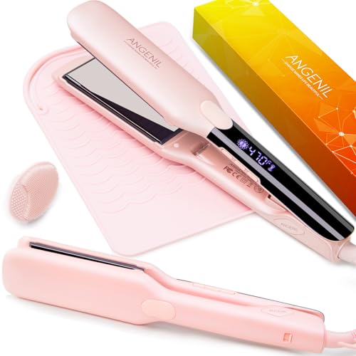 ANGENIL Pro Titanium Flat Iron Hair Straightener 1.75" Wide, Salon Grade Dual Voltage Straightening and Curler 2-in-1 with Heat Resistant Silicone Mat, Adjustable Temp 240°F-470°F, 15s Fast Heating - Image 1